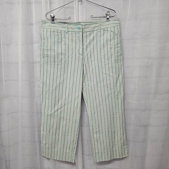 Loft Blue Tan Striped Cropped Casual Pants Boho Summer 12 - Picture 13 of 13